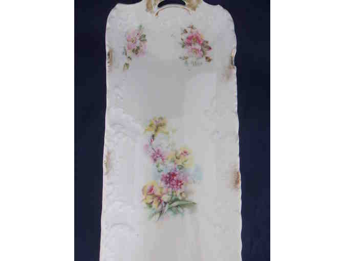 Antique H/P Porcelain Embossed Handled Celery Dish