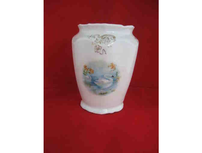 Antique Porcelain Vase/Spoon Holder Swans on Lake