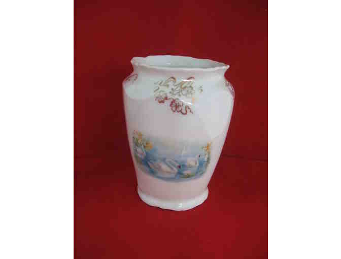 Antique Porcelain Vase/Spoon Holder Swans on Lake