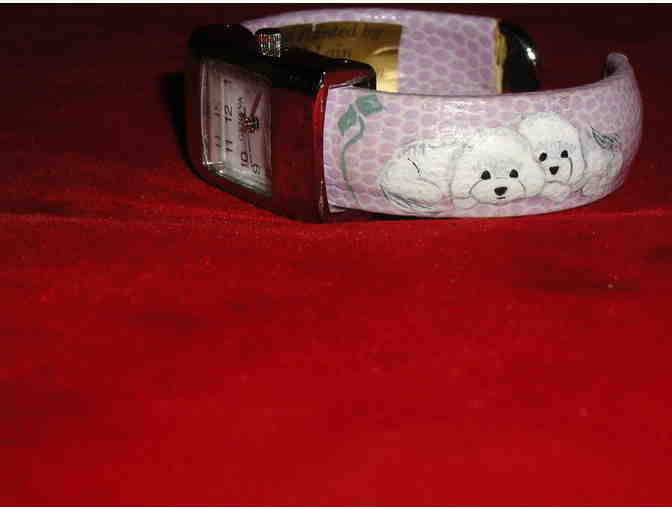 Handpainted Bichon cuff watch