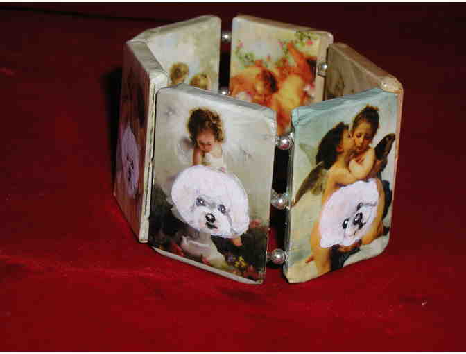 Handpainted Bichon & Cherub stretch bracelet