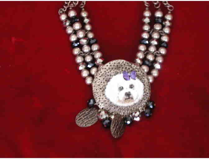 Handpainted Bichon Big & Bold Silvertone necklace