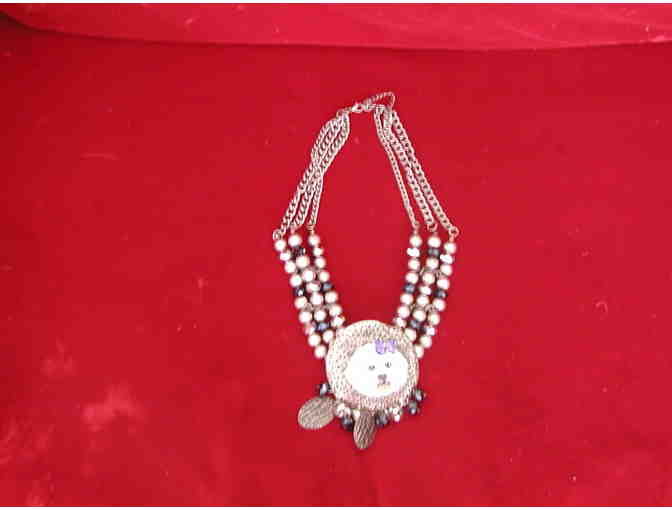 Handpainted Bichon Big & Bold Silvertone necklace