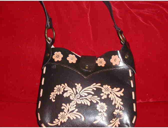 Handpainted Bichon on handtooled leather purse