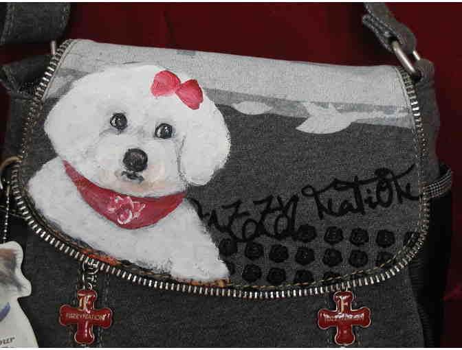 Handpainted Bichon on a Fuzzy Nation purse