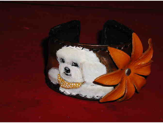 Handpainted Bichon leather cuff bracelet