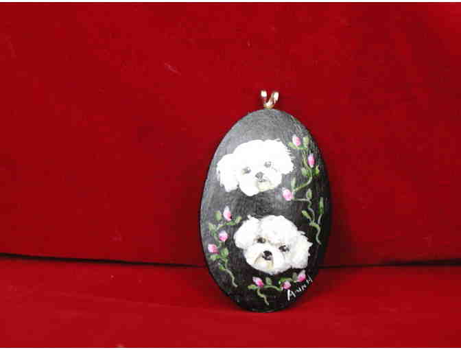 Handpainted Bichons on a gourd pendant