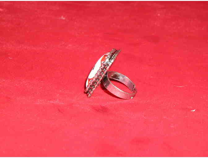 Handpainted adjustable Bichon silvertone ring