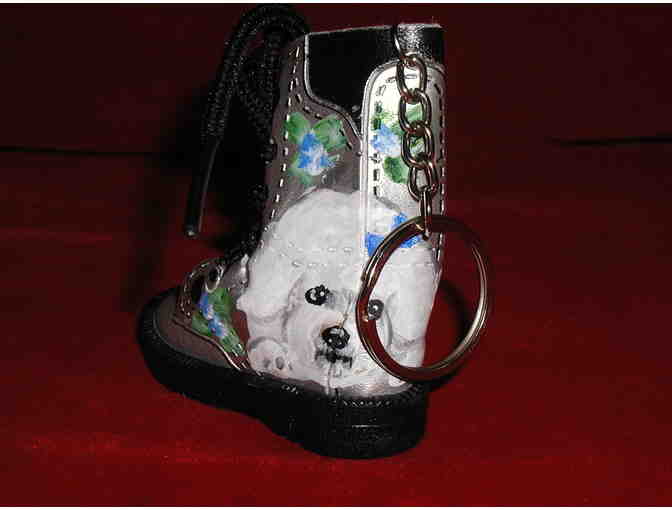 Handpainted Bichon boot keyring