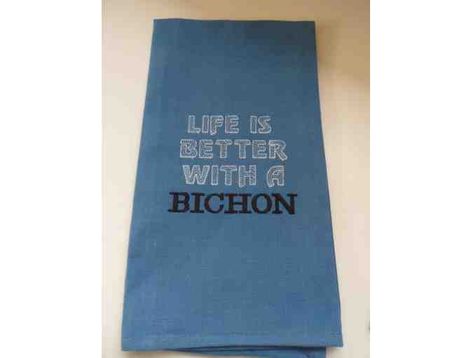 Set Embroidered Bichon Kitchen Towels Personalized