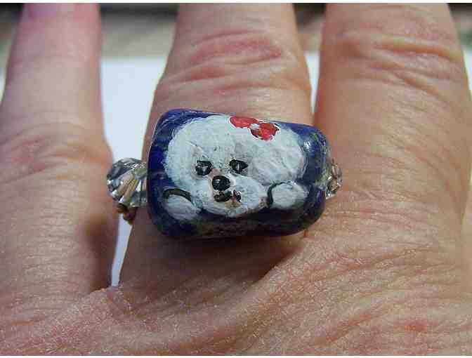 Bichon hand painted sterling and lapiz azulis ring