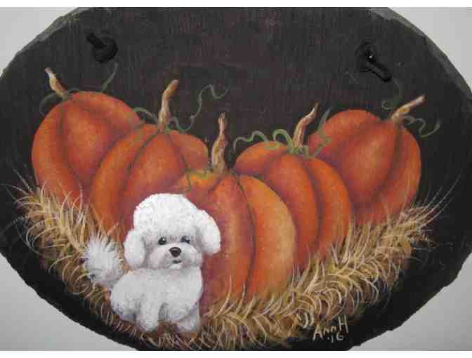 Thanksgiving Bichon and Pumpkins Slate