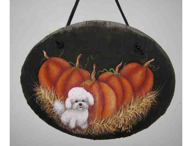 Thanksgiving Bichon and Pumpkins Slate