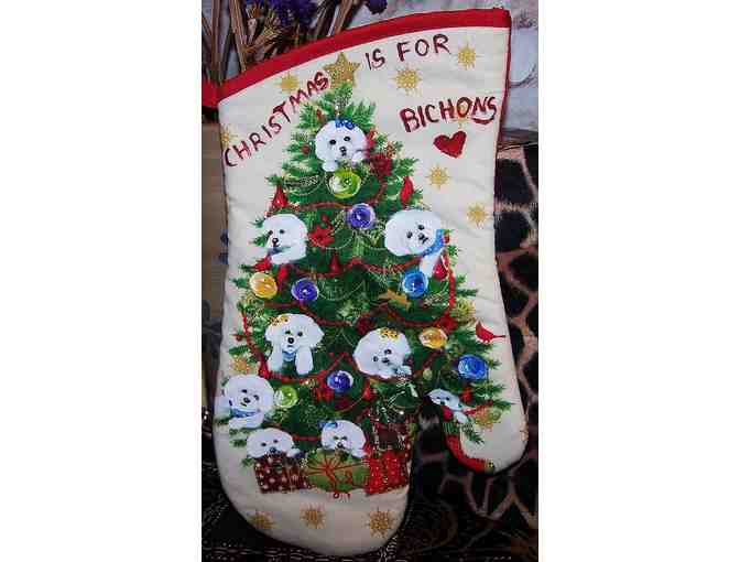 Hand painted Bichon Christmas Mitten
