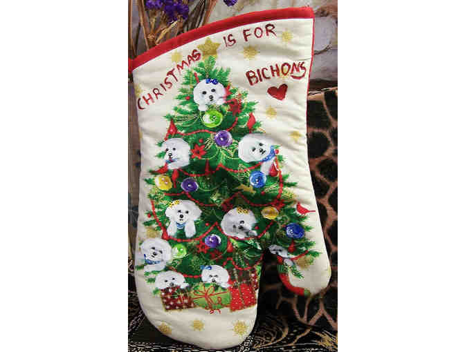 Hand painted Bichon Christmas Mitten
