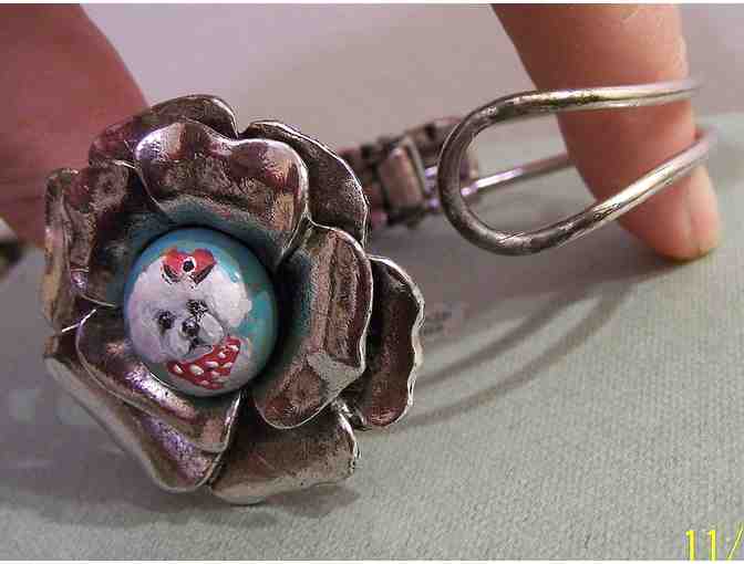 hand painted Bichon on turquoise silver bracelet