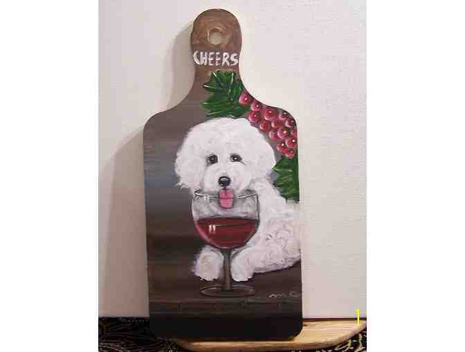hand painted Bichon on wooden cutting board