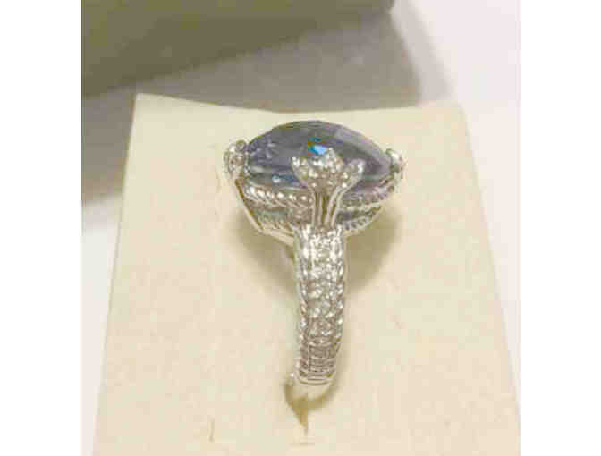 Judith Ripka SS blue topaz CZ Ring