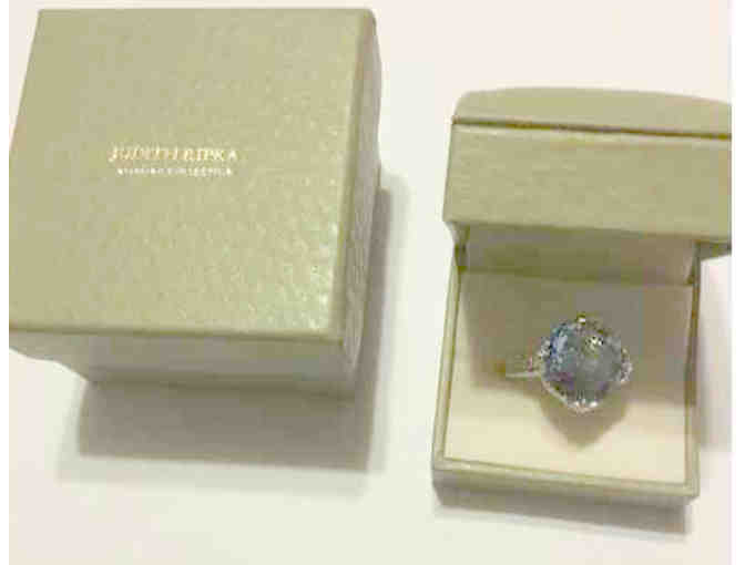 Judith Ripka SS blue topaz CZ Ring