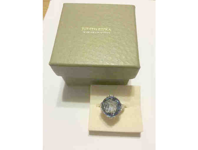 Judith Ripka SS blue topaz CZ Ring