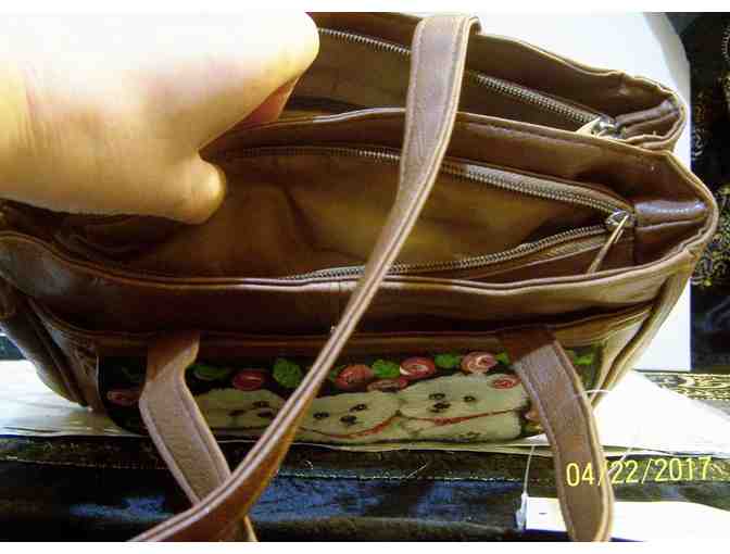 genuine leather handpainted Bichon Frise Handbag