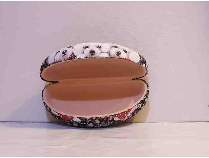large hand painted Bichon sunglass case