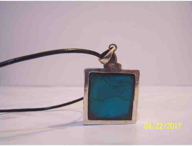 hand painted sterling silver turquoise pendant