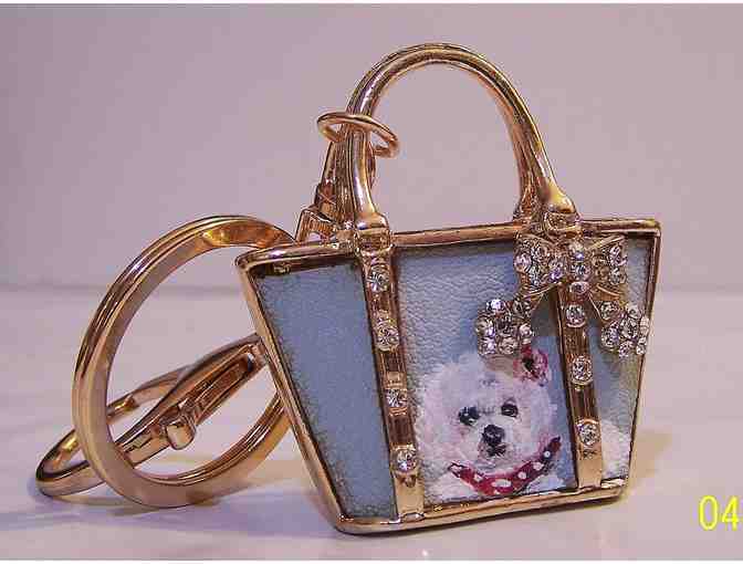hand painted Bichon Bling purse keyring