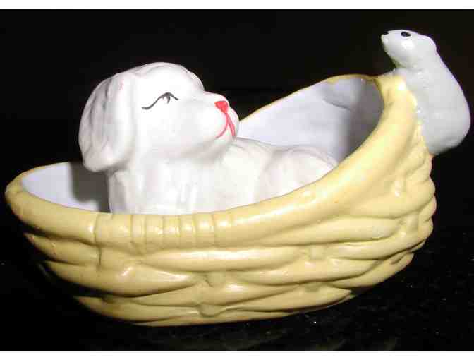 Ceramic white dog with mouse