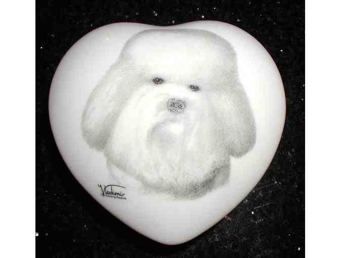 Porcelain Heart jewelry box with vintage Bichon