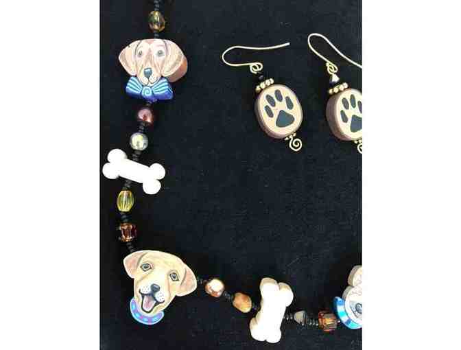 Handcrafted dog necklace and earrings