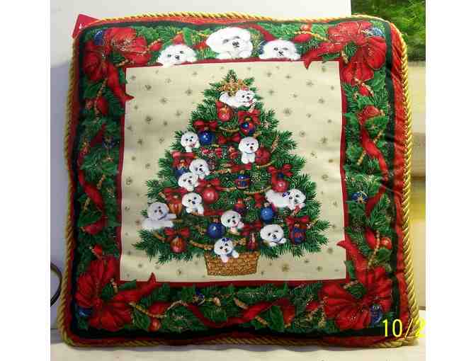 Hand painted Bichons Christmas Pillow