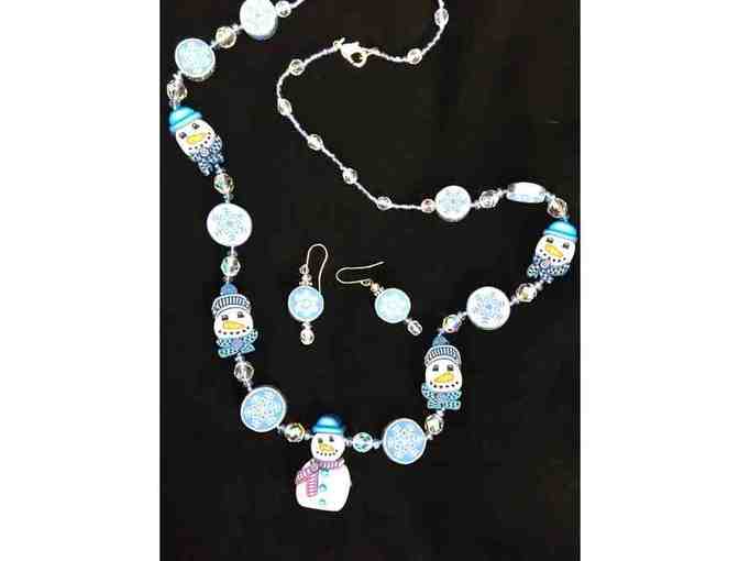 Handcrafted Snowman Necklace and Earrings