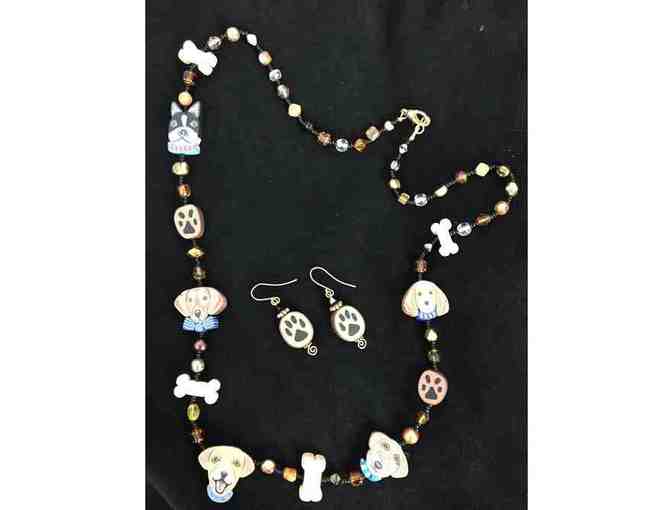 Handcrafted dog necklace and earrings
