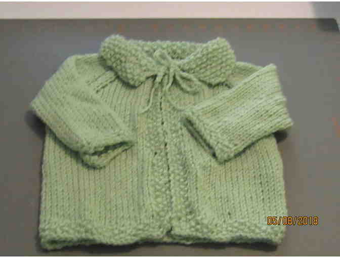 Hand knit mint green baby sweater 6 months-1 year - Photo 1