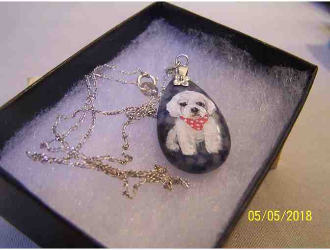 Handpainted Bichon pendant lapis
