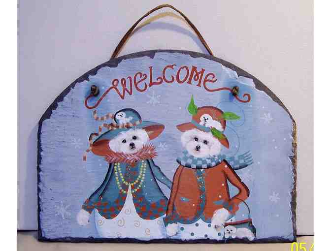 hand painted Bichon welcome slate sign