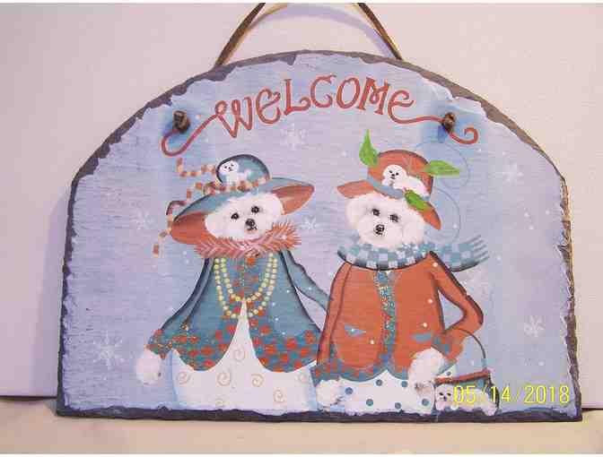 hand painted Bichon welcome slate sign