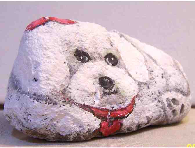 hand painted Bichon on river rock