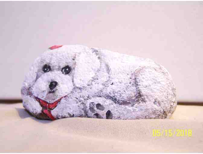 hand painted Bichon on river rock