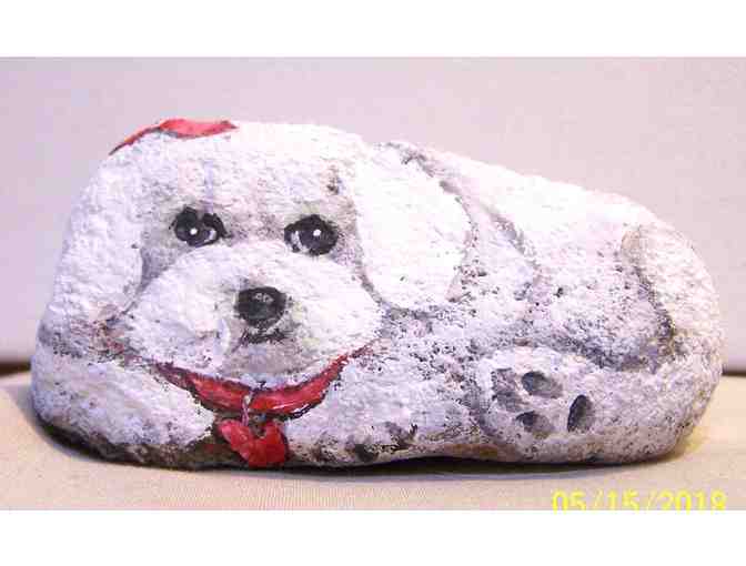 hand painted Bichon on river rock