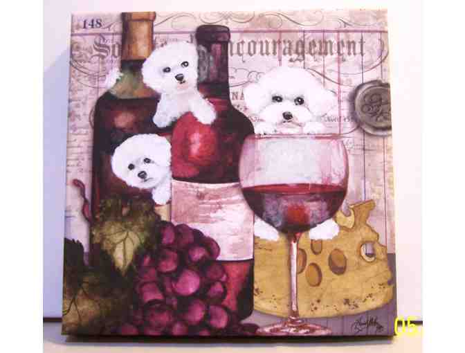 Hand painted Bichons and wine painting