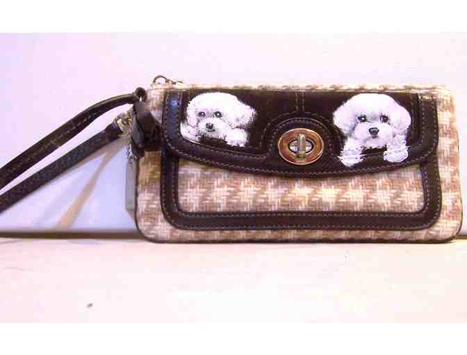 Hand painted Bichons on used Coach Wristlet