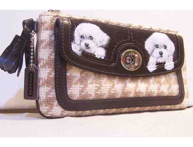 Hand painted Bichons on used Coach Wristlet