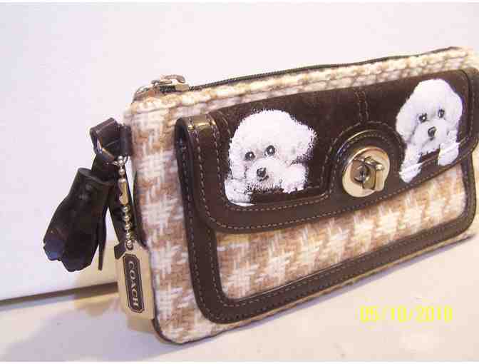 Hand painted Bichons on used Coach Wristlet