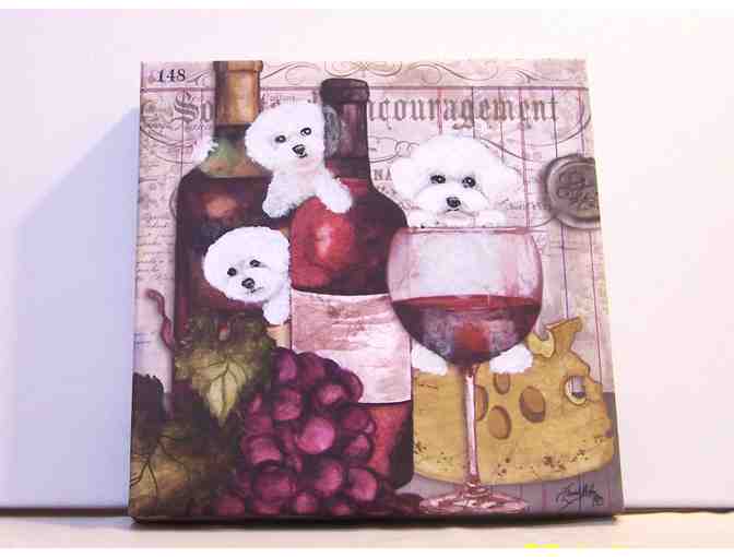 Hand painted Bichons and wine painting