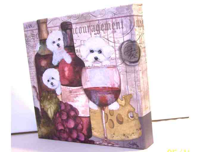 Hand painted Bichons and wine painting