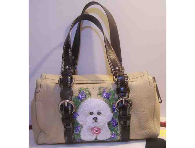 Hand painted Bichon on Coach travel bag