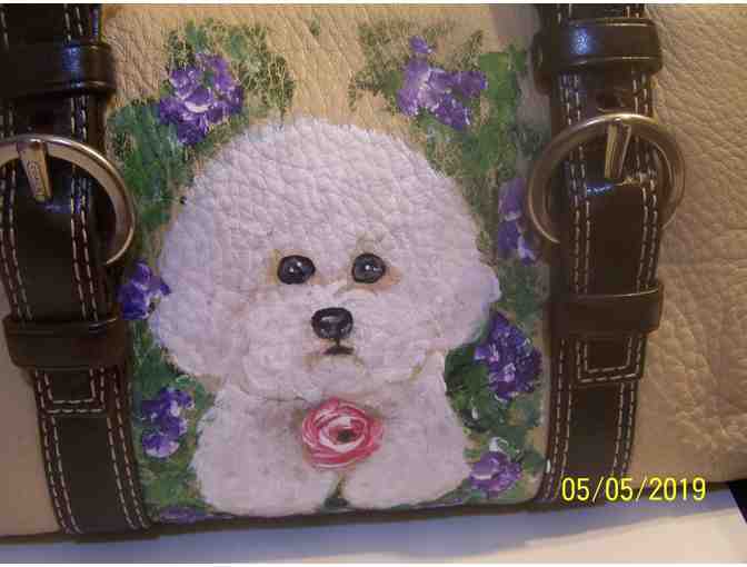 Hand painted Bichon on Coach travel bag