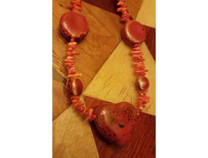 Necklace - Ceramic beads and coral chips